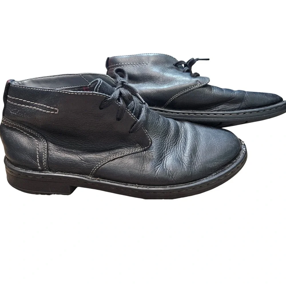 Clarks Collection Men Black Leather Chukka Boots Plaid Lining Ortholite Size 9.5